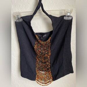 Vintage hand made black knit with beads going across